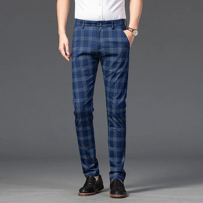 High Quality Plaid Pants Men Classic Business Casual Full Length