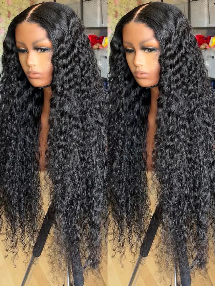 Wear And Go Deep Wave Glueless Preplucked Human Hair Lace Frontal Wig Water Wave For Women Pre Cut