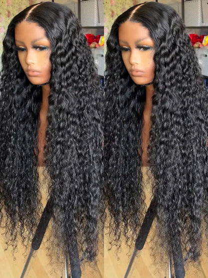 Wear And Go Deep Wave Glueless Preplucked Human Hair Lace Frontal Wig Water Wave For Women Pre Cut