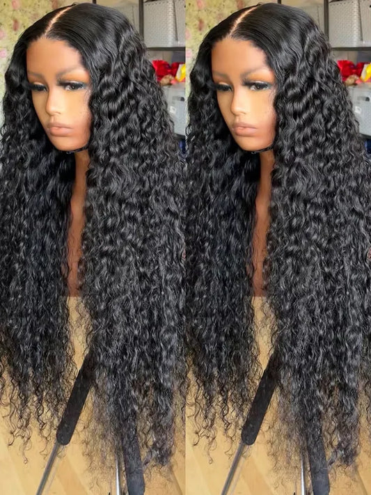 Wear And Go Deep Wave Glueless Preplucked Human Hair Lace Frontal Wig Water Wave For Women Pre Cut