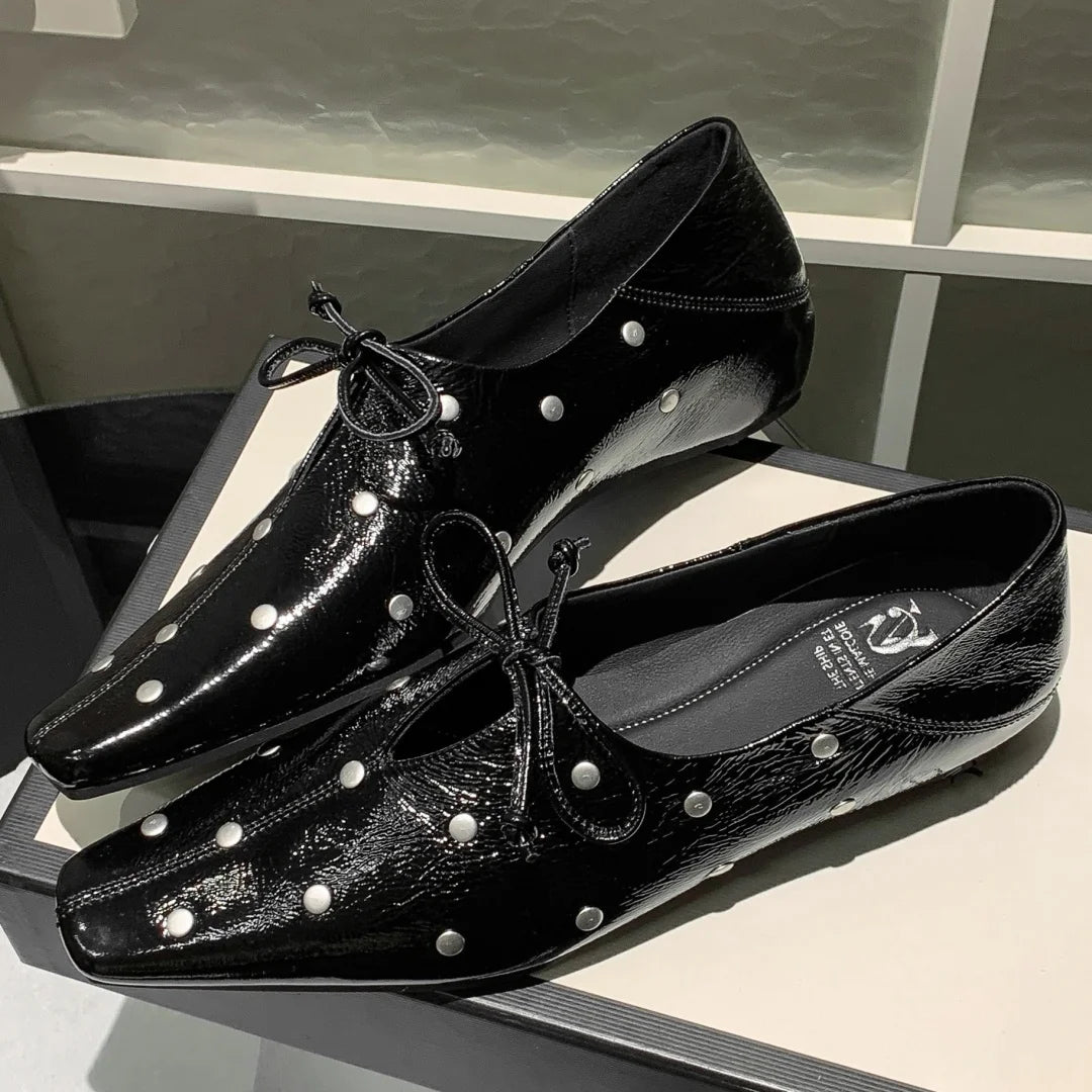 Women's cow leather lace-up slip-on ballerinas