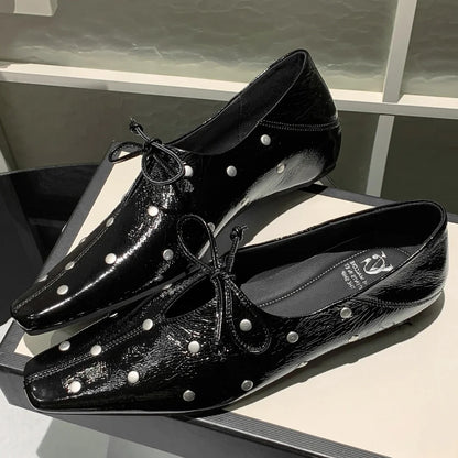 Women's cow leather lace-up slip-on ballerinas