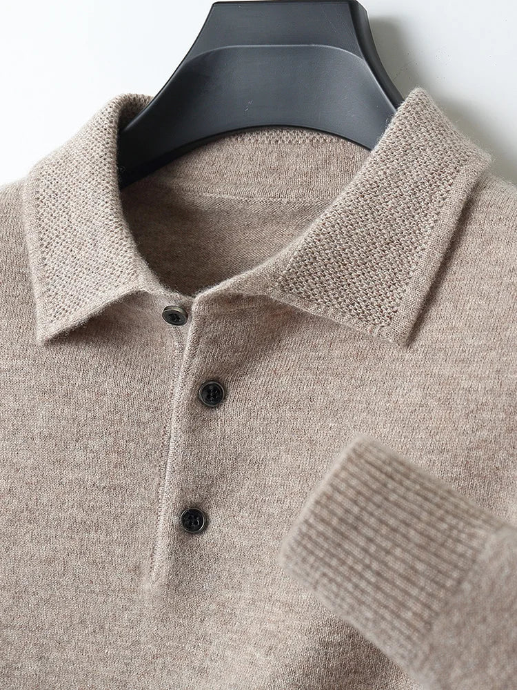 Men's  Casual Loose POLO Knitted Bottom Shirt Jacket Shirt