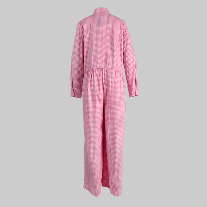 Woman Fashion Plaid Pink One Pieces Jump Suits