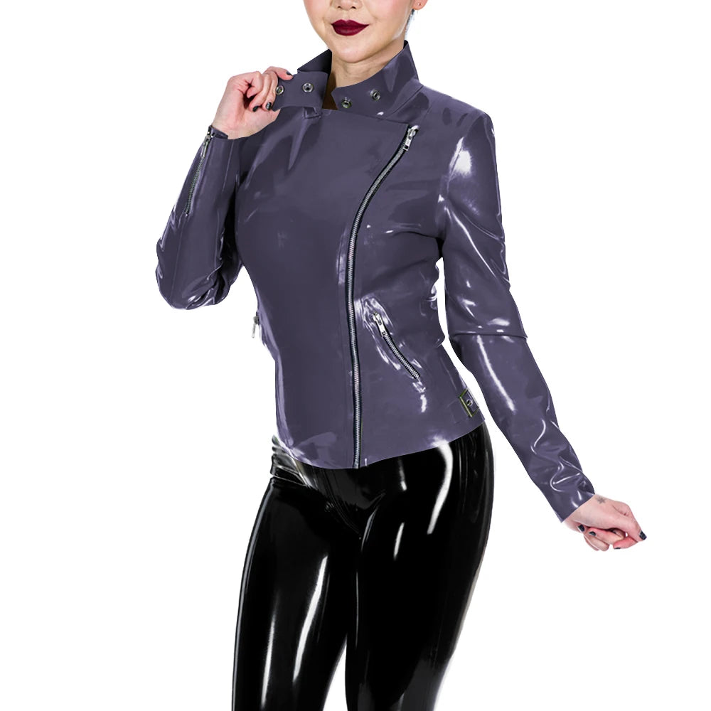 Glossy Leather Motorcycle Jacket for Women Long Sleeve Gothic Punk Style Coat