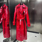 Crocodile Textured Leather Coat Long Ladies Real Sheepskin Coat Genuine Sheep Leather