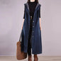 Women's Mid Length Loose Fit  Denim Vest with Hood Large Pockets