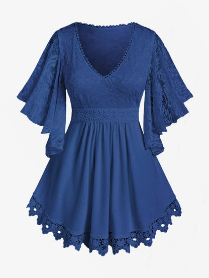 Women's Plus Size Flower Lace T-Shirt Curve Top