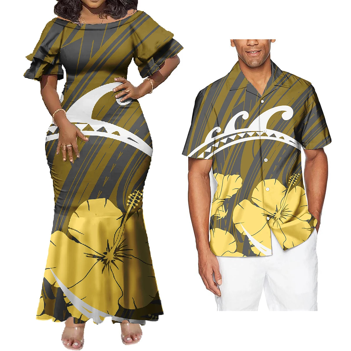 Print Plus Size Women's Dresses Formal Party Casual Dress Match Shirt Men