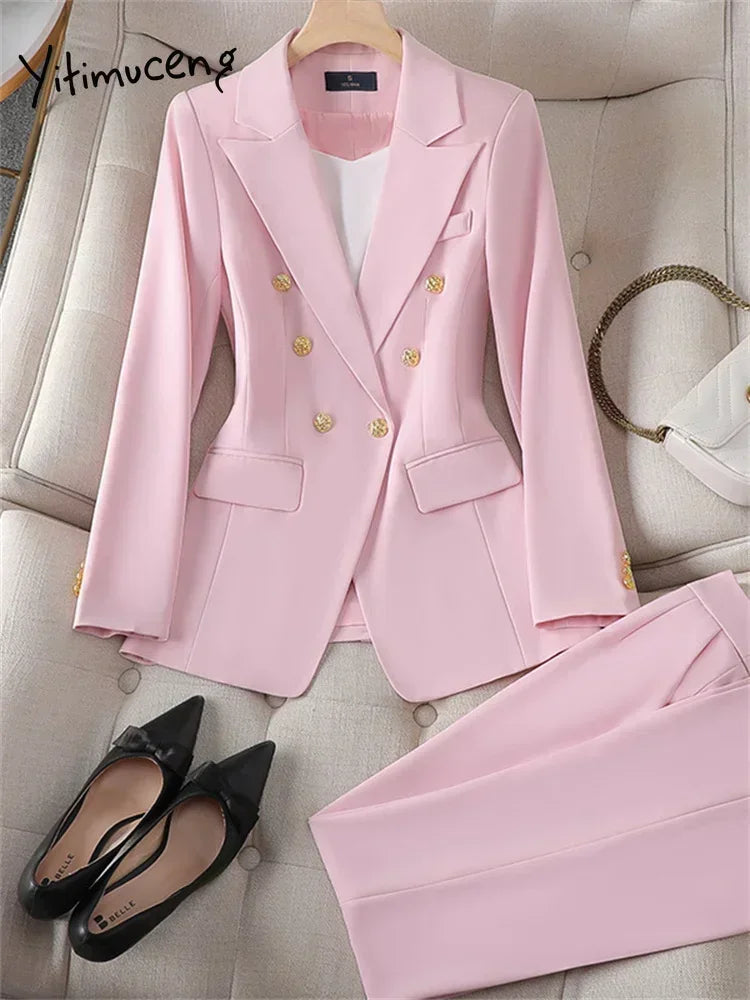 Elegant Office Ladies Two Piece Sets  Double Breasted