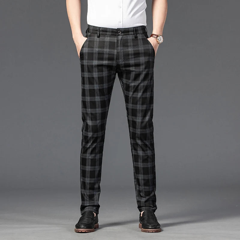 High Quality Plaid Pants Men Classic Business Casual Full Length