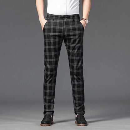 High Quality Plaid Pants Men Classic Business Casual Full Length