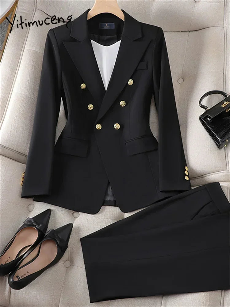 Elegant Office Ladies Two Piece Sets  Double Breasted