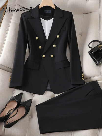 Elegant Office Ladies Two Piece Sets  Double Breasted